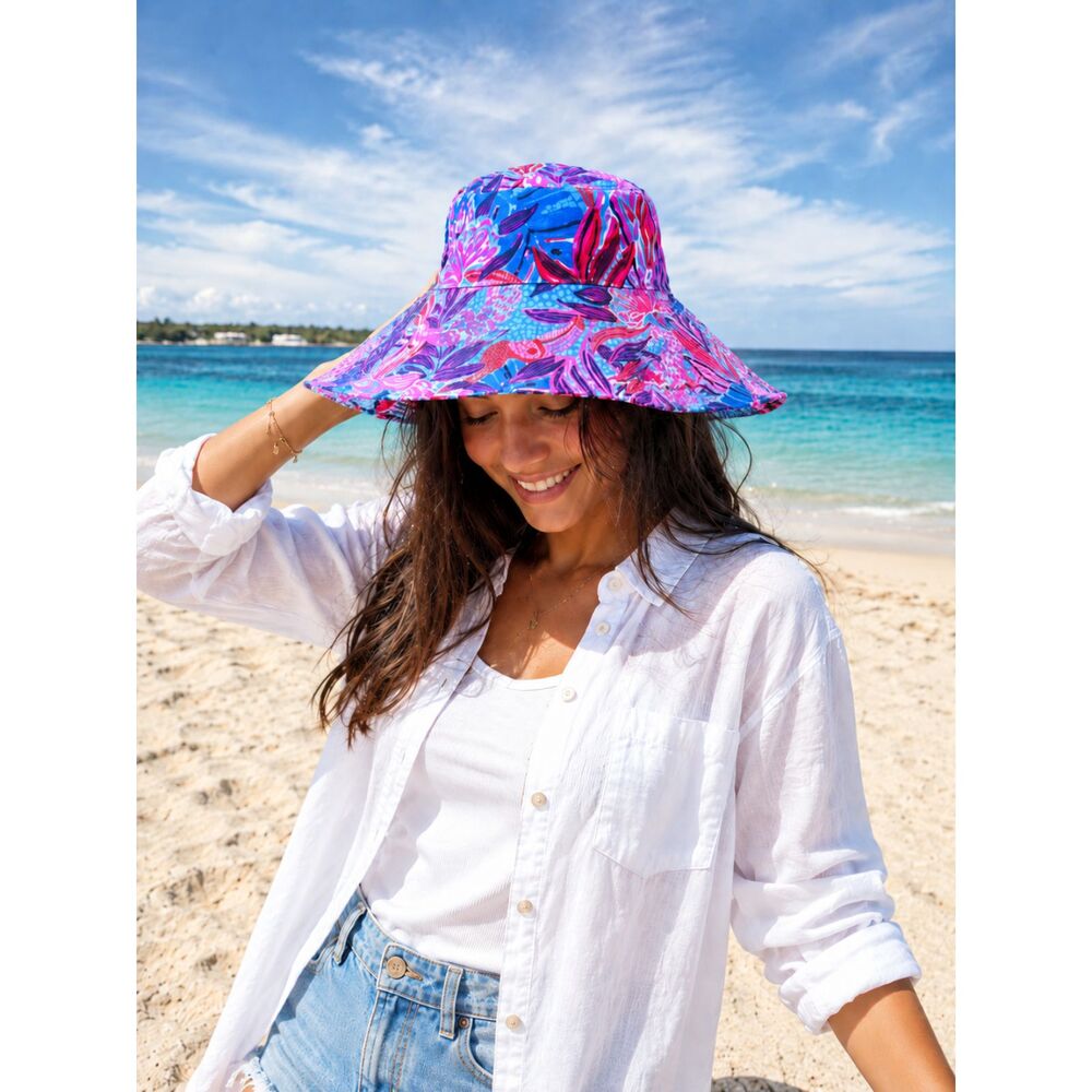 NWT Lilly Pulitzer Sun Hat Ruby Red Wild Times Wide Brim Summer Maximalist Chic